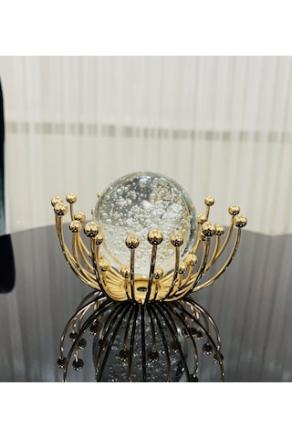 FURKAN DEKORATİF METAL DAMLALI CAM KÜRE GOLD OBJE
