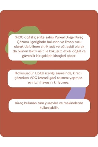Pureal Doğal Kireç Çözücü - Tüm Kireçli Yüzeyler, Espresso Ve Kahve Makineleri - Su Isıtıcıları 1 L Tekli