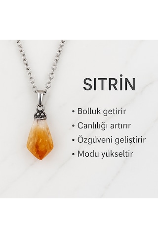 Sitrin Doğal Taş Kolye Şans Ve Bereket Taşı Kolye Kadın Doğal Taş Kolye Antik Sarı