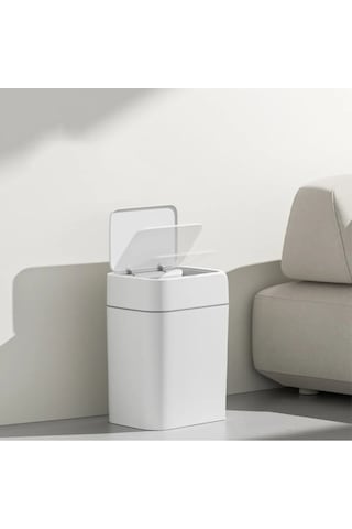 Sensörlü Otomatik Plastik Çöp Kovası 12 Litre + Deterjan Hazneli Silikon Klozet Fırçası Beyaz