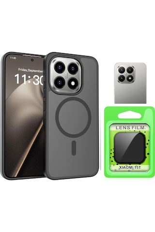 Vendas Xiaomi 15t Kılıf Sert Pc Arka Yüzey Wireless Şarj Özellikli Zore Flet M-safe Kapak + Kamera Lens Koruyucu Siyah
