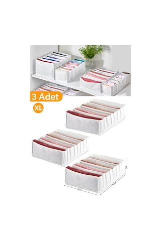 Serstil 3 Adet - Xlarge 8 Gözlü Dolap Içi Akardiyon Organizer 31 X 36 X 12 - 3 Adet Gri