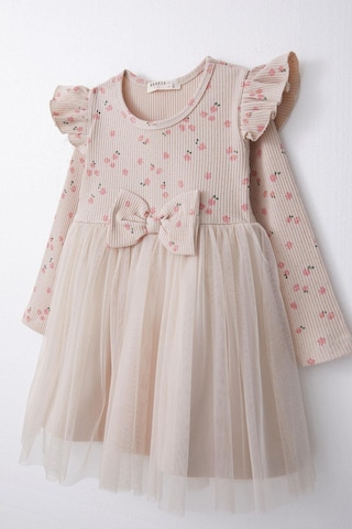 Breeze Kız Çocuk Uzun Kollu Elbise Çiçekli Fiyonklu Tüllü 1.5-5 Yaş, Bej-bej Bej