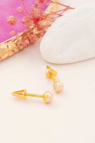 Prenses Pırlanta 14 Ayar Altın Vidalı Kalemli Top Küpe 4 MM