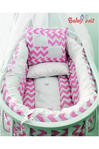 Babyen1 Pembe Sepet Beşik Uyku Seti Anne Yanı %100 Organik Pamuk