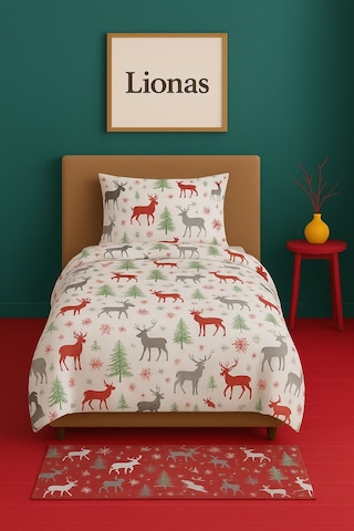Lionas Tek Kişilik Desenli Nevresim + 1 Adet Kapaklı Yastık Kılıfı Kırmızı