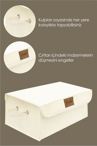 Mordesign Saklama Kutusu, Dolap Içi Çamaşır/oyuncak Düzenleyici, Yenidoğan Için Kapaklı Keçe Organizer Krem-kahve Ekose