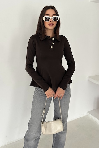 Noa & Noa Düğme Detaylı Uzun Kollu Bluz Classy Kahverengi