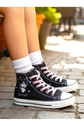 Kız Çocuk Kromi&melody Baskılı Siyah Bilekli Keten Spor Ayakkabı Sneaker Siyah/pembe