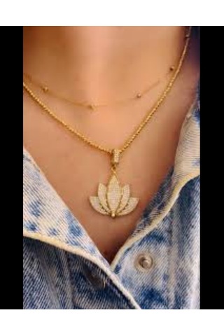 Beren Aksesuar Stainless Steel Lotus Çelik Kolye Gold