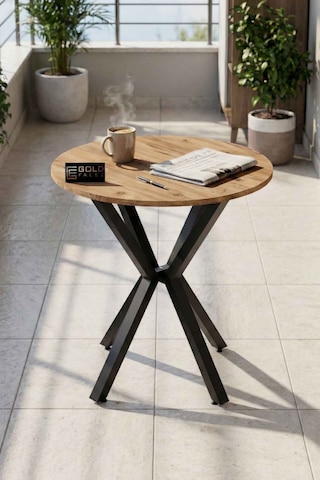 Reyo Falez 70 Cm Yuvarlak Mutfak Masası Metal Ayaklı Modern Yemek Balkon Bahçe Kafe Masası Atlantik Çam 9820