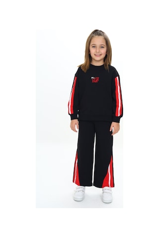 Toontoy Kids Toontoy Kız Çocuk 2'li Takım Baskılı Kolej Yaka Fermuarlı Reglan Kol Sweatshirt & Beli Paçası Ribanalı Jogger Eşofman Altı - 2 İplik Siyah