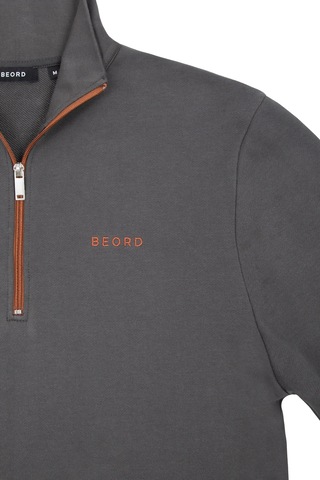 Beord Koyu Gri %100 Pamuk Yarım Fermuarlı Sweatshirt Bzt1-134