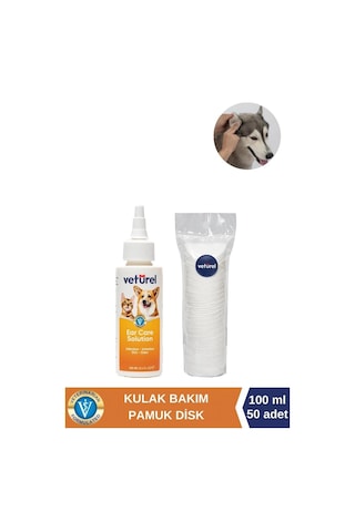 Veturel Köpek Kulak Temizleme Solüsyon Kir Enfeksiyon Kaşıntı Koku Kulak Uyuzu 100 ML + Disk Pamuk 50'li
