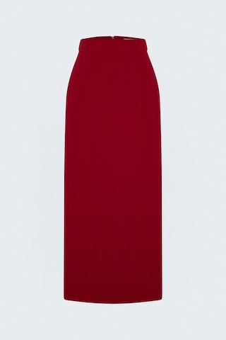 Sateen Çizgili Maxi Boy Etek - Kırmızı-138041