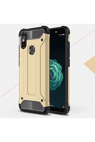 Noktaks - Xiaomi Uyumlu Xiaomi Mi A2 Lite - Kılıf Çift Katman Zırh Tank Crash Military Kapak - Gold T6481 Gold