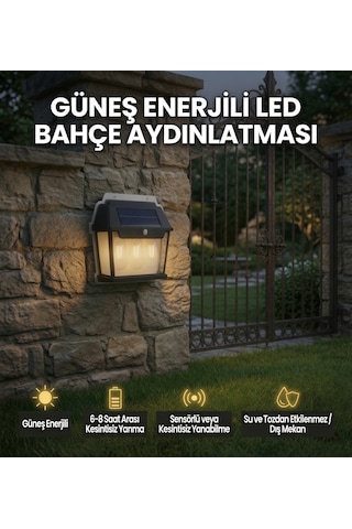 Güneş Enerjili Sensörlü Led Bahçe Duvar Apliği 3 Ampullü Solar Dış Mekan Aydınlatma Suya Dayanıklı