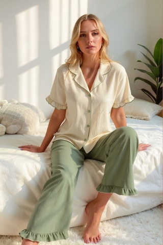Bella Notte Kısa Kollu Uzun Düğmeli Pijama Takımı Yeşil