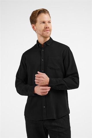 İmza Siyah Düğmeli Yaka Uzun Kol Cepli Slim Fit %100 Pamuk Gömlek 1004255213 Siyah