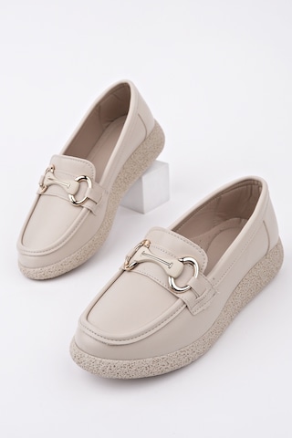 Muggo Polara Kalın Taban Toka Detaylı Kadın Günlük Loafer Ayakkabı Ten Cilt