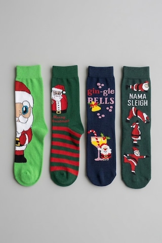 Socketta Christmas Koleksiyonu 4 Lü Kendinden Örgü Desenli Yılbaşı Çorapları Çok Renkli