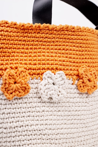 Fabric Craft Bag Omuz Çantası Merserize Pamuk İpli Çiçek Detaylı Turuncu - Beyaz