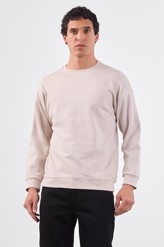 Dufy Bej Bisiklet Yaka Regular Fit Erkek Sweatshirt Bej