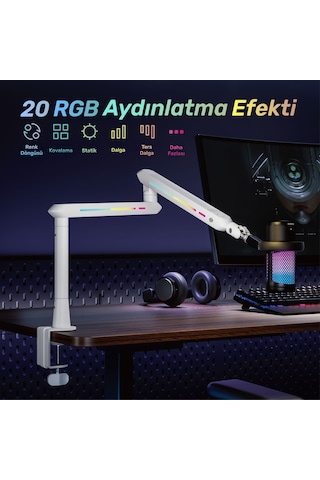 Npo Std191lw Elysium Profesyonel Rgb Işıklı Amortisörlü Yayıncı Stüdyo Mikrofon Kolu
