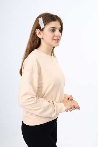 Toontoy Kız Çocuk Düşük Omuz Gazeli Okul Sweatshirt Bej