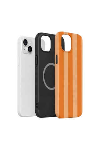 Apple iPhone Uyumlu 15 Vorian Çift Katmanlı Magsafe Kılıf Orange Cream Stripe