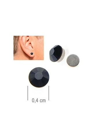 Siyah Zirkon Taşlı 4 Mm Mıknatıslı Deliksiz Küpe 1 Çift Manyetik Fake Küpe