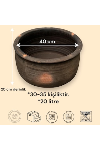 Doğal Toprak Kuzuluk Güveç Tencere 35-40 Kişilik 20 Litre 40x20 C Kahverengi