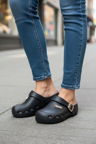 Calx Kadın Önü Kapalı Sabo Terlik Tokalı Rahat Günlük Crocs Tarzı Hafif Taban Terlik Bnt215 Siyah