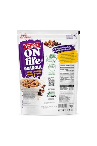 Yayla On Life Granola Bitter Çikolatalı Fındıklı & Vişneli 200 Gr Yüksek Lif Kaynağı