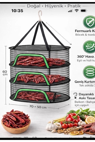 Sebze Kurutma Filesi 3 Katlı Siyah - Yeşil Sebze Kurutma Filesi 3 Katlı Siyah - Yeşil