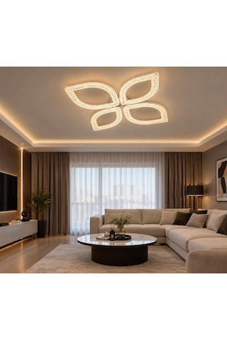 Çiçek 2+2'li Ledli Gold Salon Mutfak Avize
