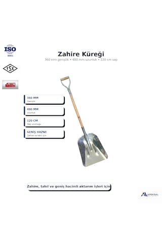 Zahire Küreği Ahşap Saplı Metal Geniş Tahıl, Yem , Bakliyat Kürek