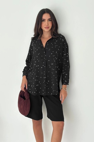 Varak Baskılı Gömlek Siyah