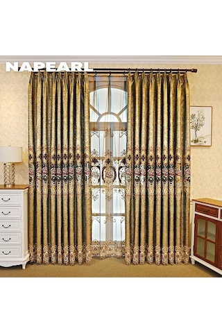 Novahub Moda High-end Saray Tarzı 1 Adet Altın Renk Tulle Perde Pencere Ekranı Oturma Yatak Odası Dekor 100x200cm Altın