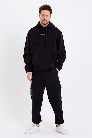 JAHR MARC Nakışlı Oversize Siyah Erkek Sweatshirt Siyah