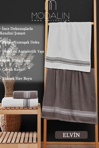 4 Lü Banyo Havlusu Seti Elvin - 70x140cm X2 / 50x90cm X2 Kahve