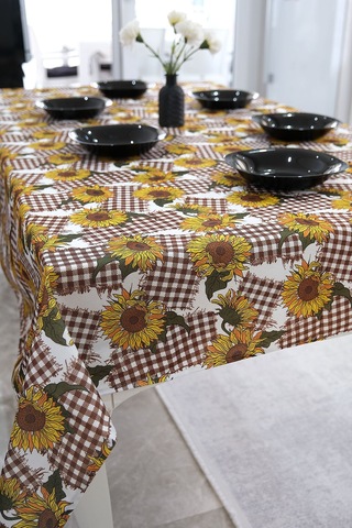Sufre Sıvı Geçirmez Masa Örtüsü Sofra Bezi Sofra Örtüsü Piknik Örtüsü Ayçiçeği Kahve