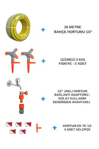 Bahçe Sulama Mega Set 13 Parça - 20 Metre 1/2" Hortum İle Tam Takım Gönderilecek