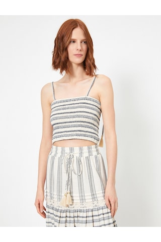 Koton Skirtly Yours Styled By Melis Ağazat - İnce Askılı Crop Bluz Mavi Desenli 0yak63450ew Mavi
