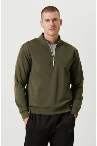 Novalisse Erkek 3 İplik Pamuklu Uzun Kol Yarım Farmuarlı Yakalı Sweatshirt - - Haki Çoklu Renk