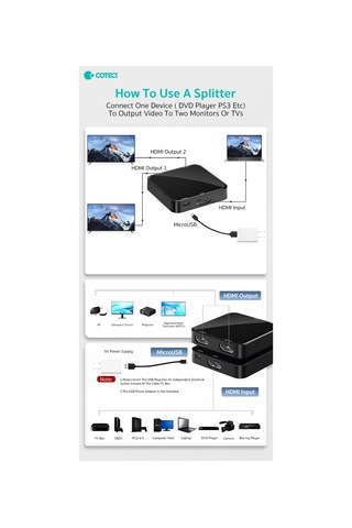 Hdmı 1.4 Splitter 1 Giriş 2 Çıkış Görüntü Çoğaltıcı Adaptör 4k 1080p Çift Ekran Yansıtma Ps5 Xbox Laptop Tv Monitör Projeksiyon Uyumlu