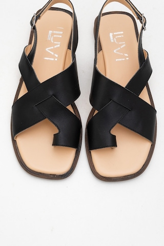 Luvishoes Luvi Shoes Louna Siyah Cilt Hakiki Deri Parmak Arası Kadın Sandalet Siyah Deri