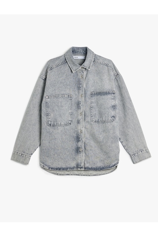 Koton Oversize Düğmeli Cep Detaylı Yıkamalı Denim Shacket Gri 5sal60007md Gri