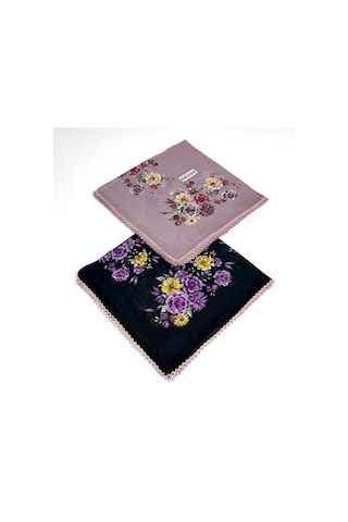 Eripek 2'li Paket Oyalı Pamuk Yazma 6595 Pudra-Siyah