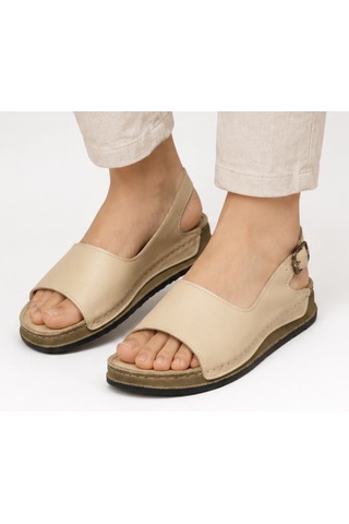 N Napa Shoe Np.306.bej Napa Shoe Hakiki Deri Kadın Sandalet Günlük Ortopedik Konforlu Tokalı Bej Yazlık Sandalet